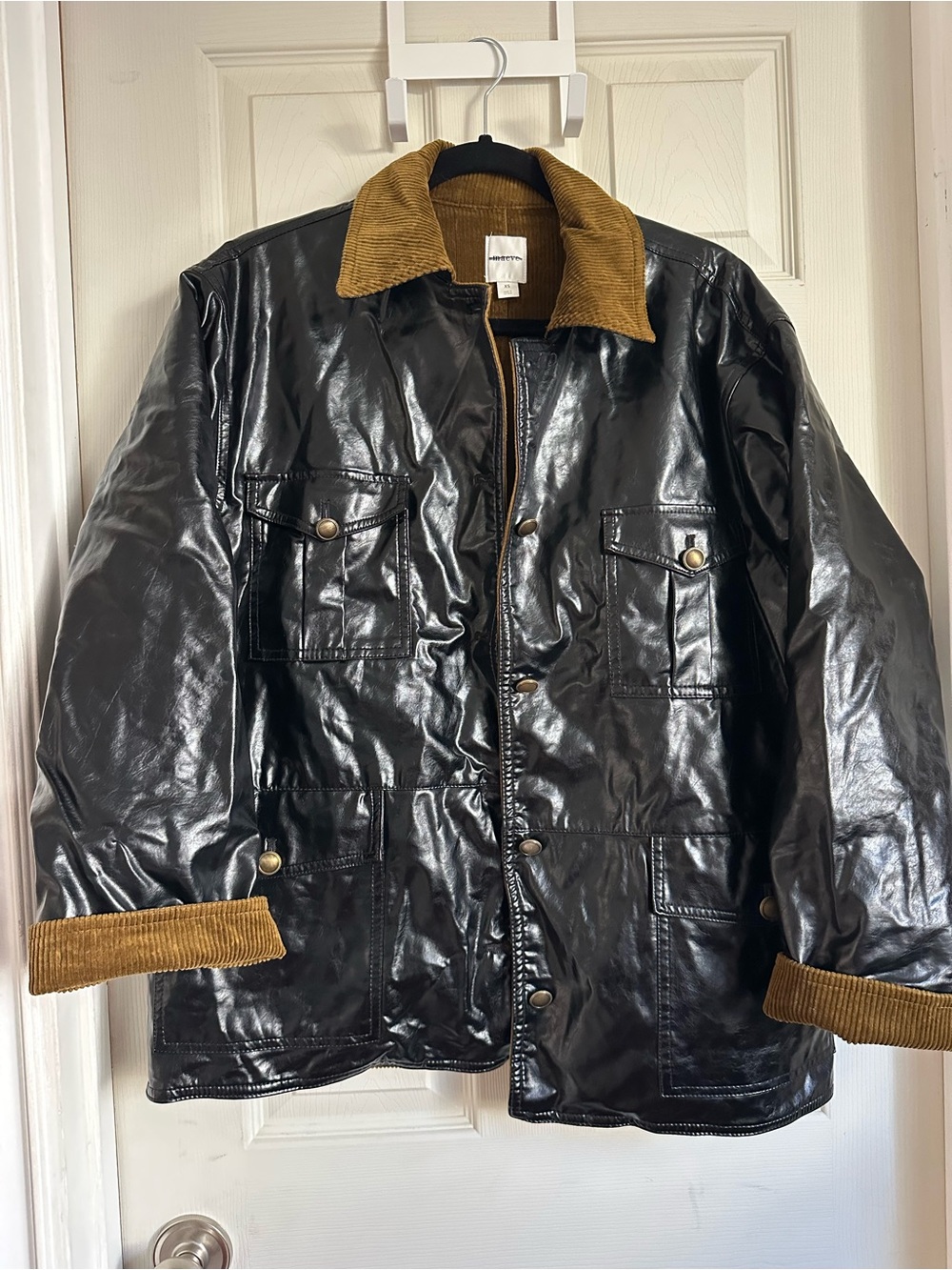 Maeve Women’s Faux Leather Jacket with Brown Corduroy Collar